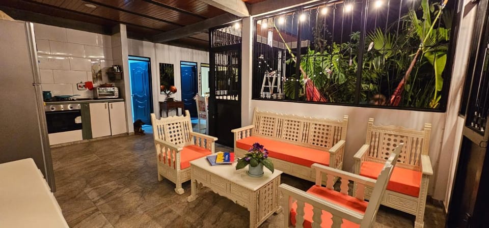 Night, Kitchen or kitchenette, Living room, Seating area, Area and facilities