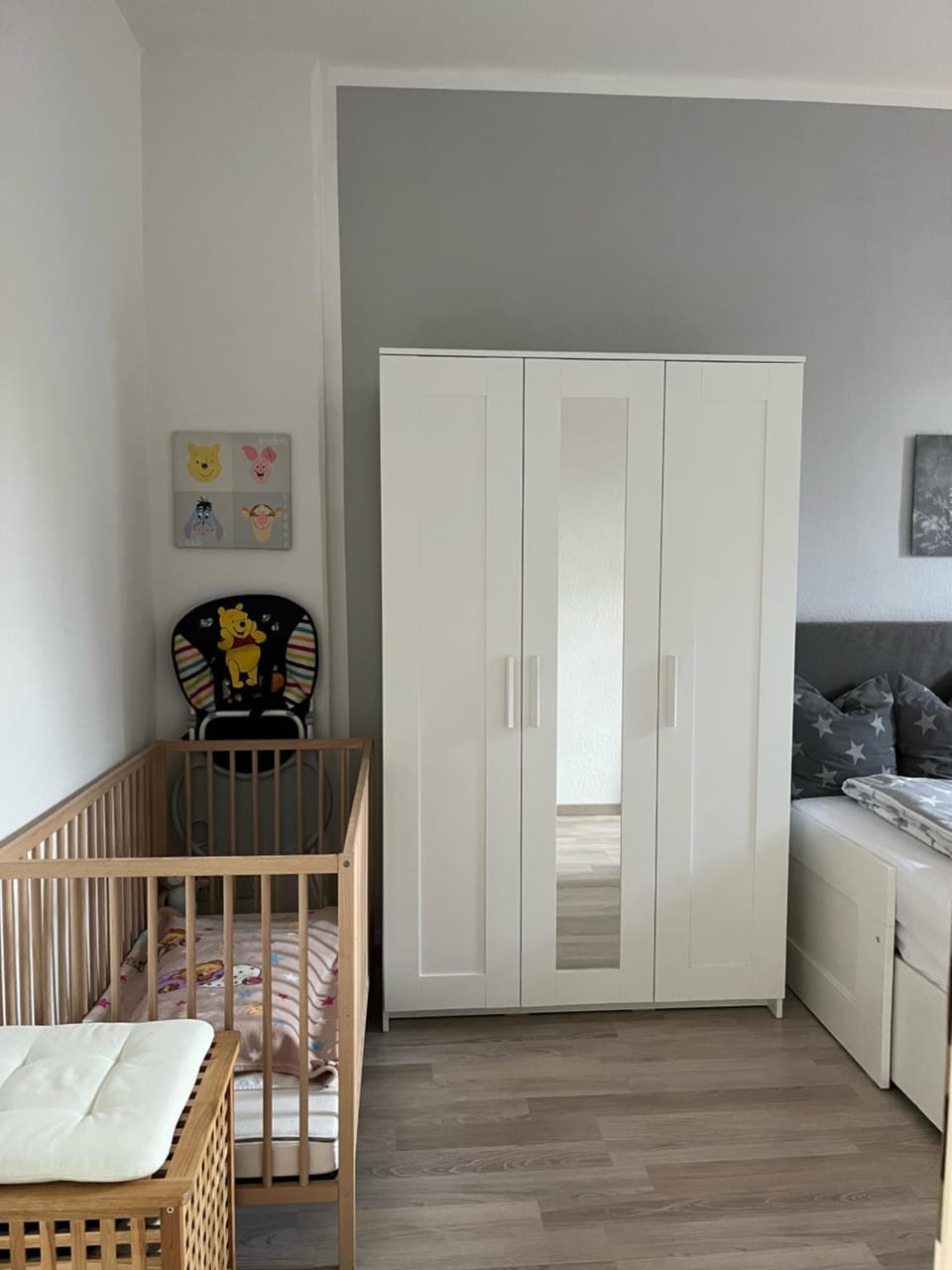 Bedroom, cot, wardrobe
