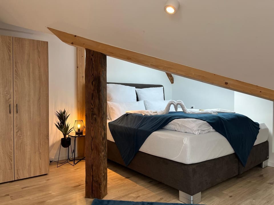 Bed, Photo of the whole room, Bedroom, towels, wardrobe