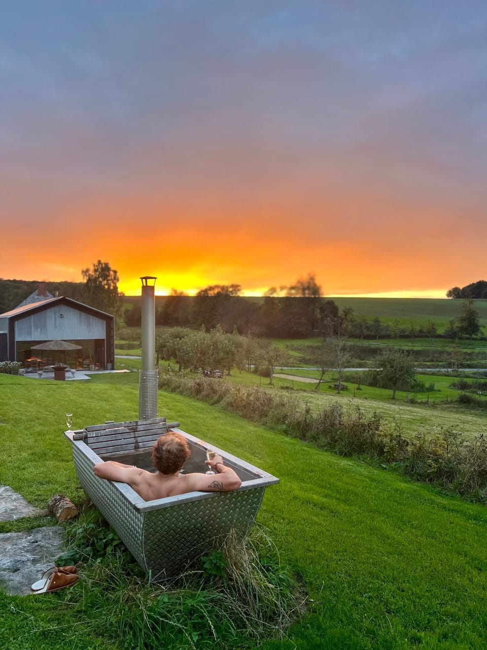 Natural landscape, Garden, Garden view, Sunset