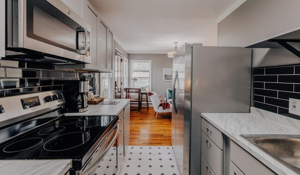 Kitchen or kitchenette, stove