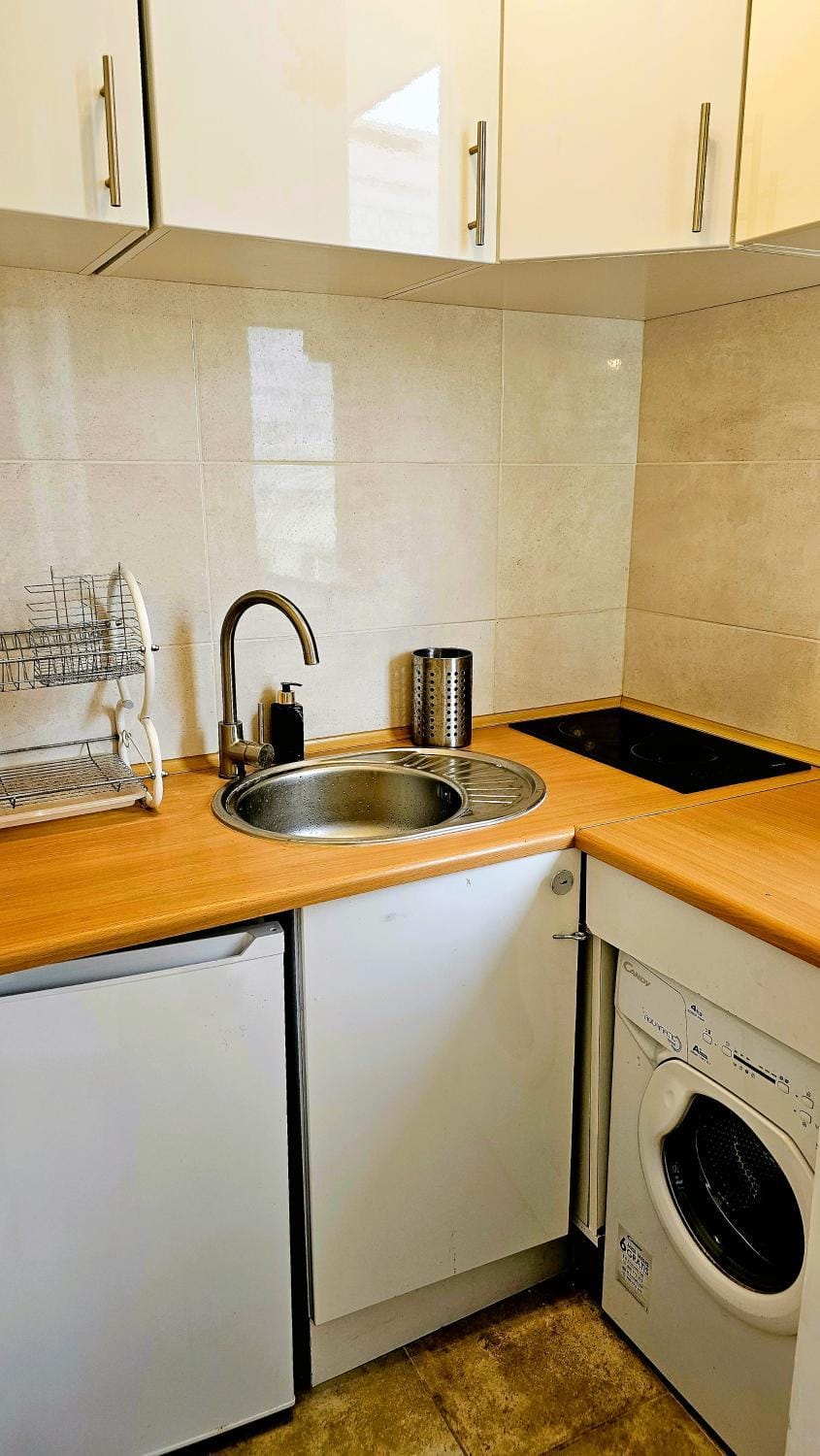 Kitchen or kitchenette, stove