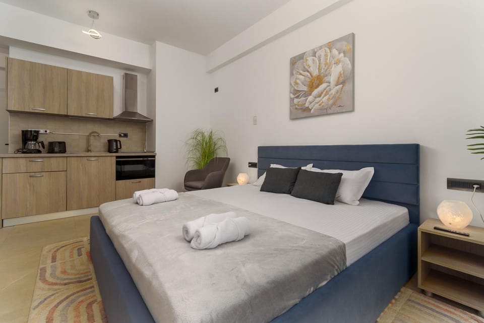 Bed, Kitchen or kitchenette, Photo of the whole room, minibar, towels