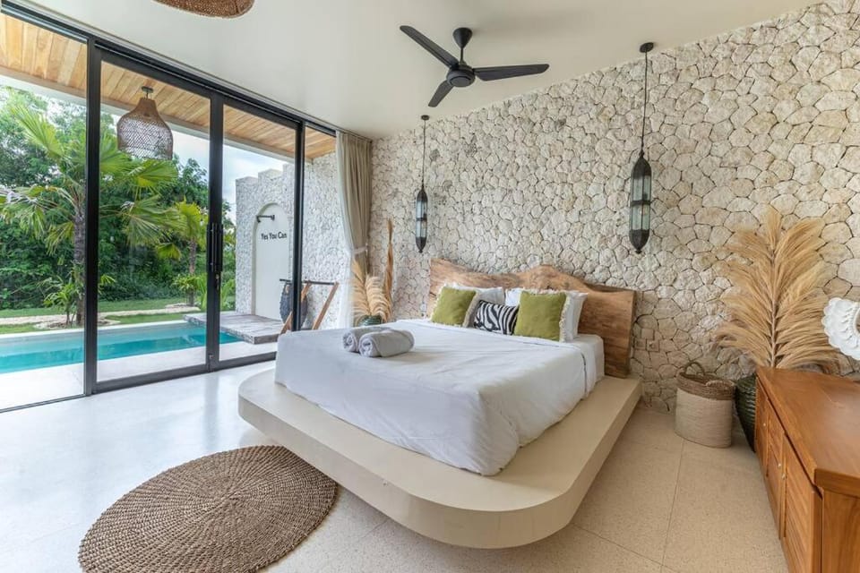 Bed, Natural landscape, Photo of the whole room, Bedroom, Pool view