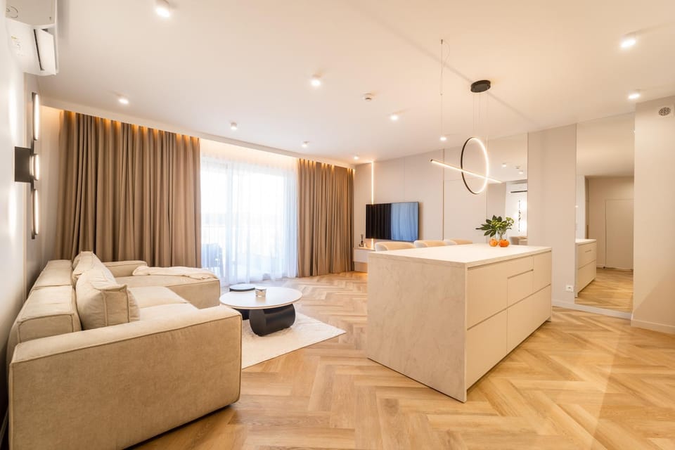 Kitchen or kitchenette, Living room, Seating area