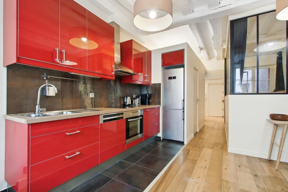 Kitchen or kitchenette, stove