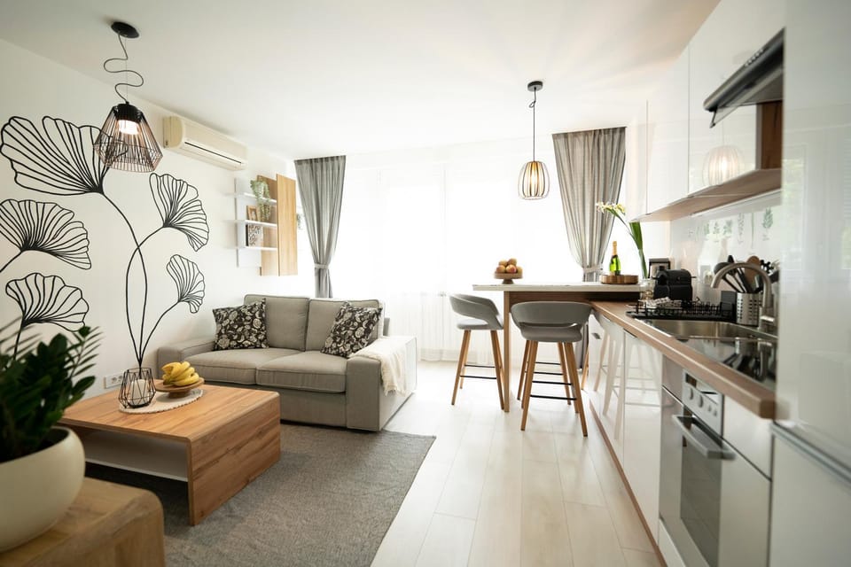 Kitchen or kitchenette, Living room, Seating area, Dining area, stove