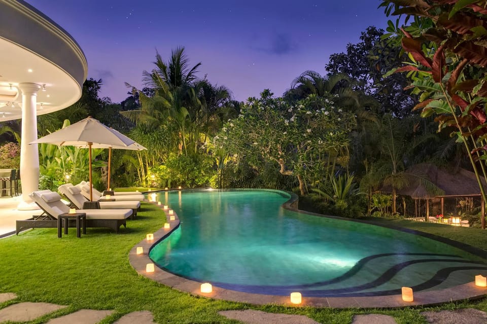 Night, Garden, Swimming pool