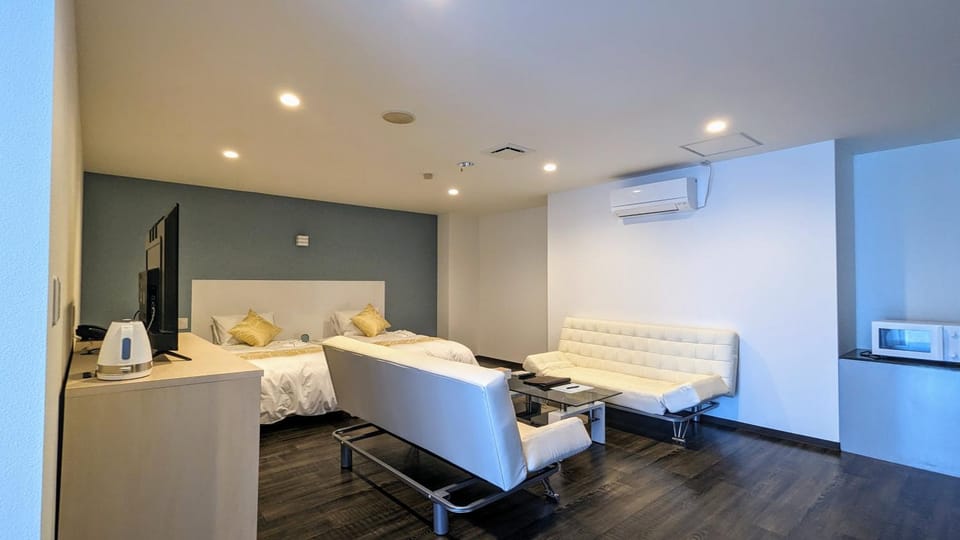 Bed, TV and multimedia, Living room, Photo of the whole room, Seating area, Bedroom, air conditioner