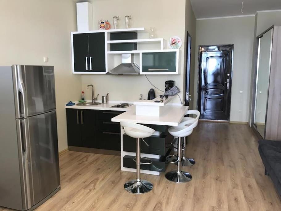 Kitchen or kitchenette, stove