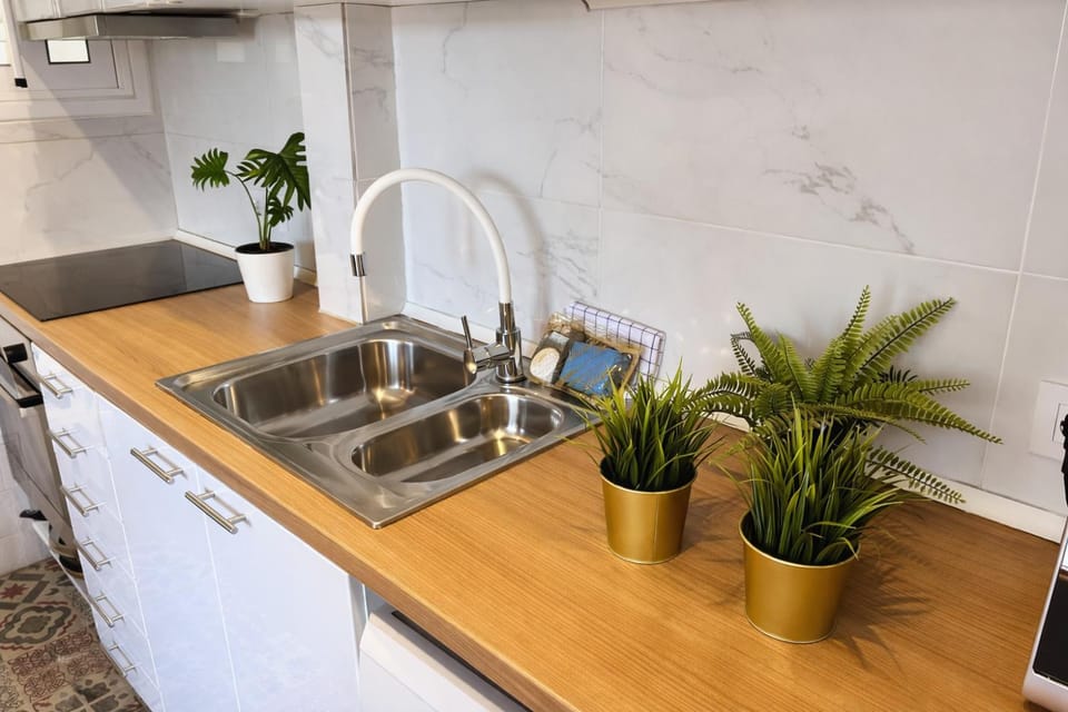 Kitchen or kitchenette, stove