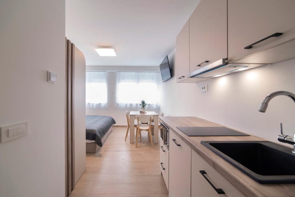Kitchen or kitchenette, minibar, stove
