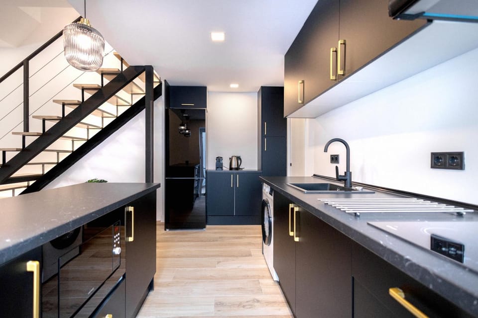 Kitchen or kitchenette, stove