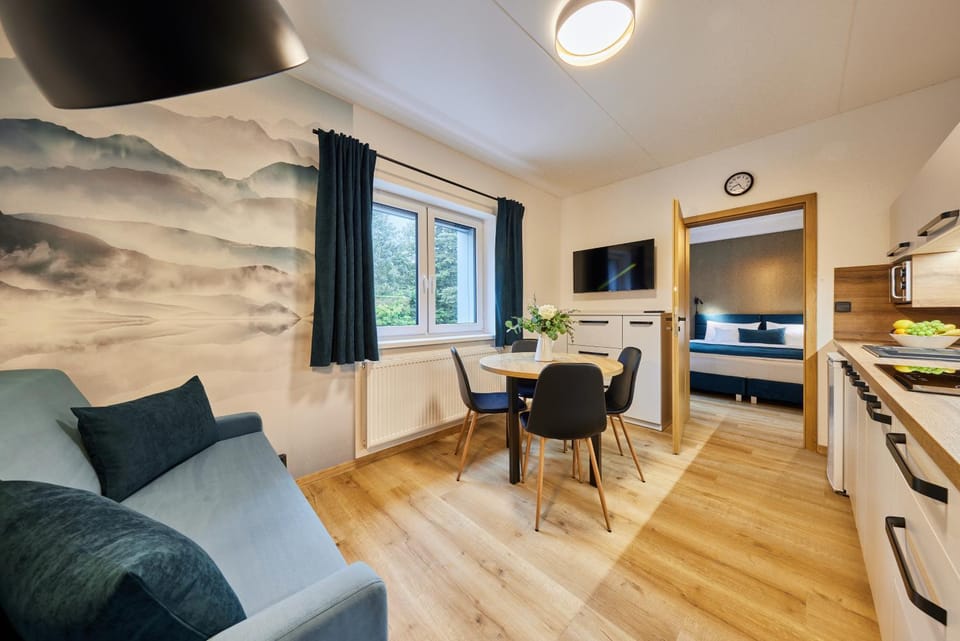 TV and multimedia, Kitchen or kitchenette, Living room, Seating area, Dining area, Bedroom, minibar, stove, kitchen