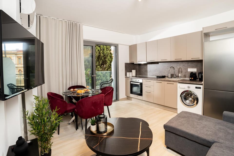 Kitchen or kitchenette, Living room, Seating area, Dining area, oven, stove, toaster, washing machine