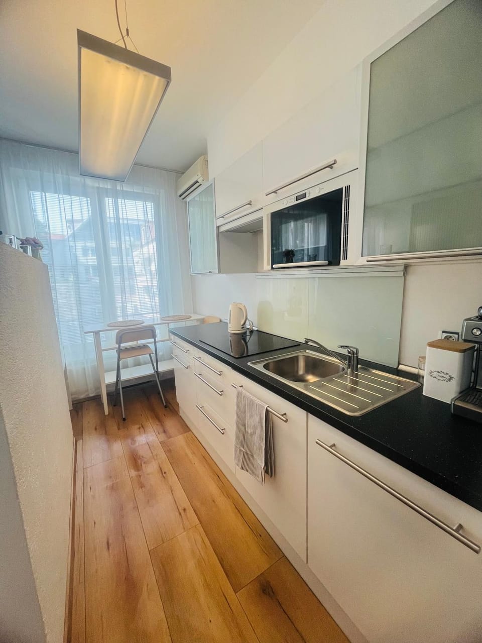 Kitchen or kitchenette, stove