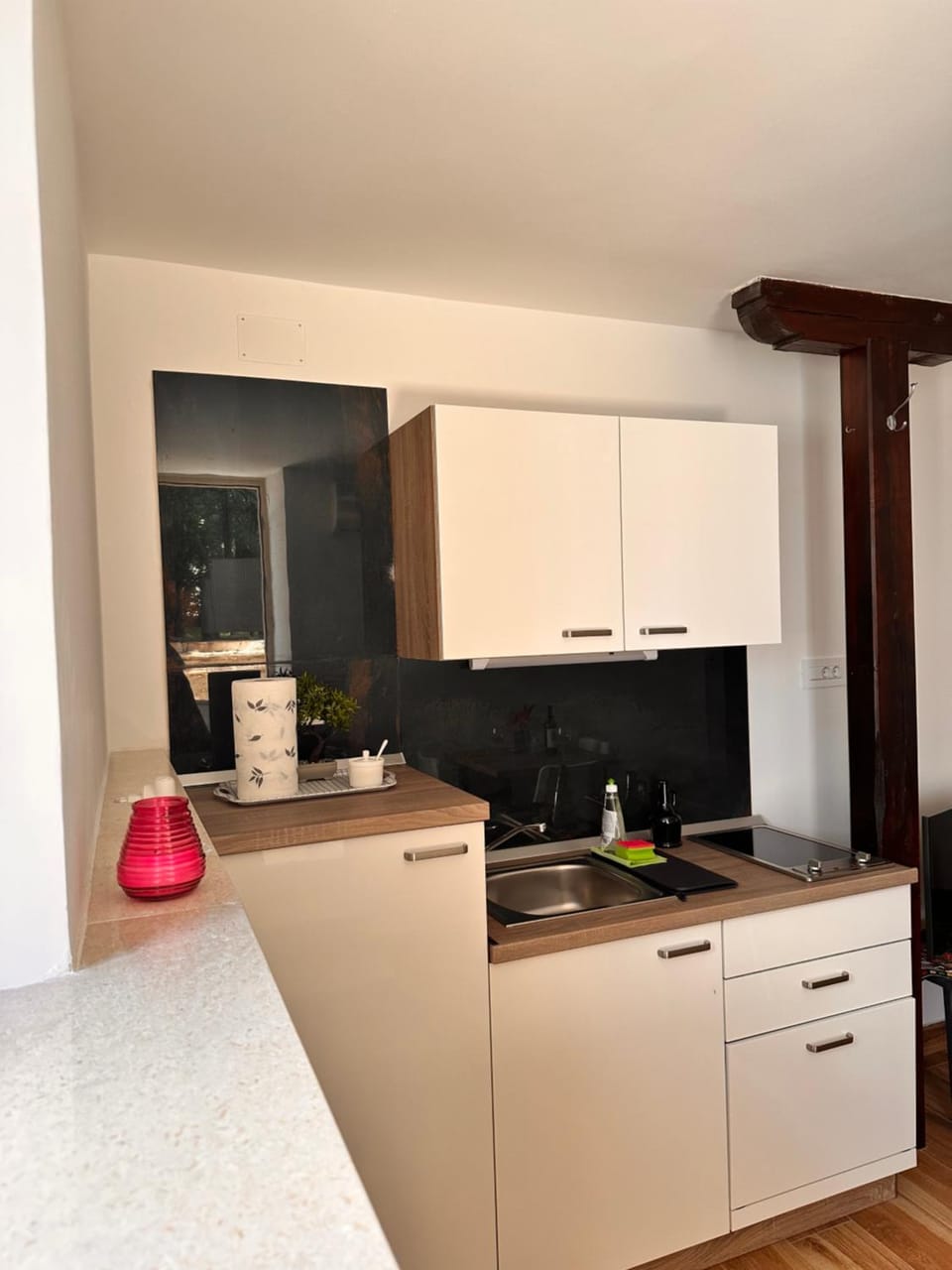 Kitchen or kitchenette, stove