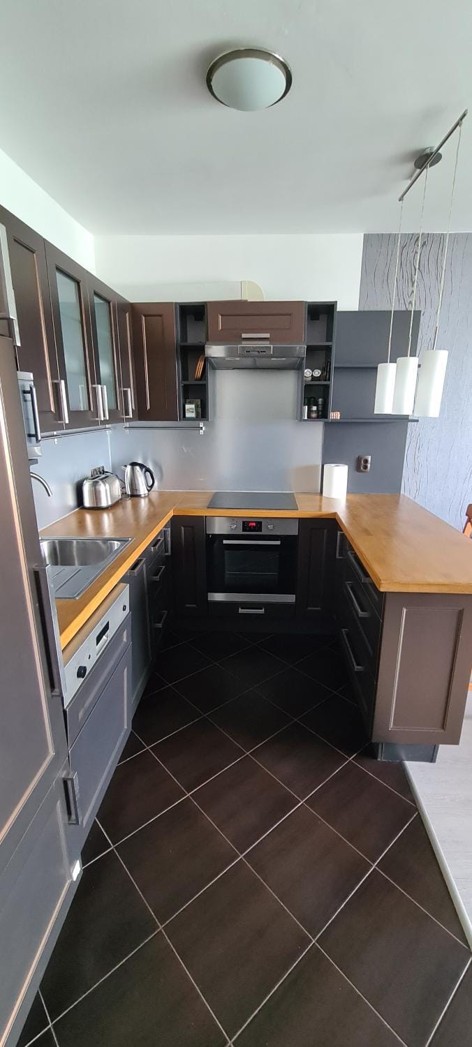 Kitchen or kitchenette, dishwasher, oven