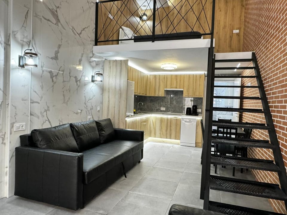 Kitchen or kitchenette, Living room, Seating area