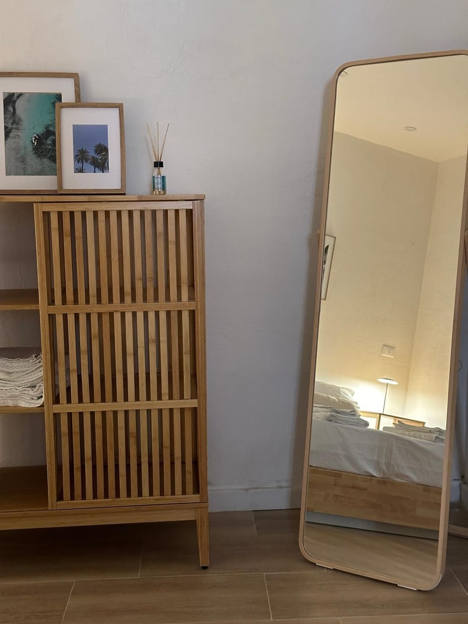 Bed, wardrobe