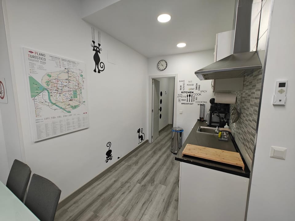 Kitchen or kitchenette, stove