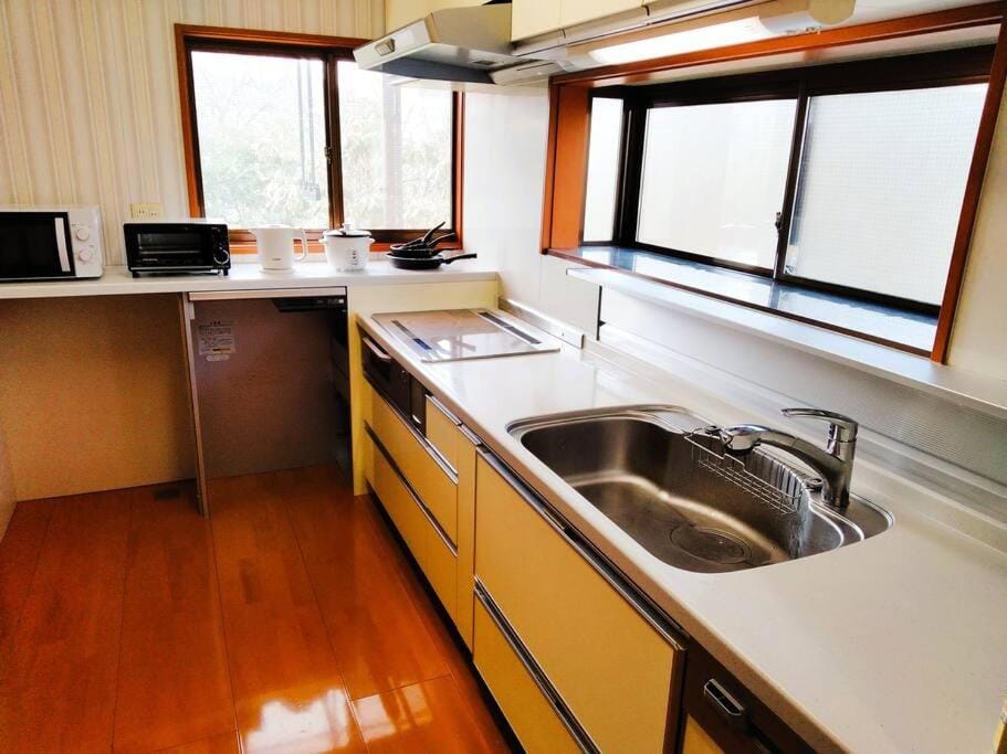 Kitchen or kitchenette, stove