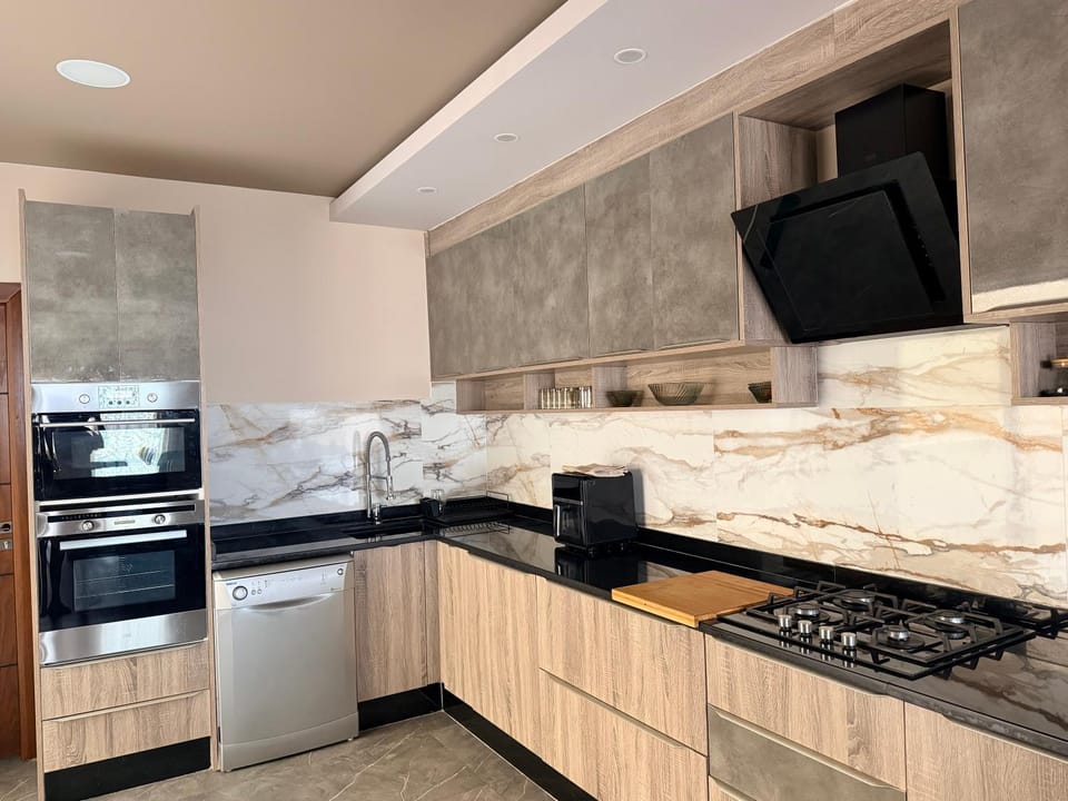 Kitchen or kitchenette, stove