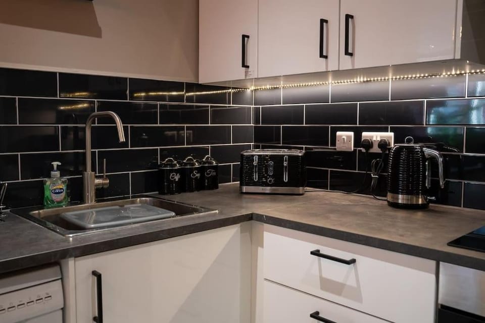 Kitchen or kitchenette, dishwasher, stove