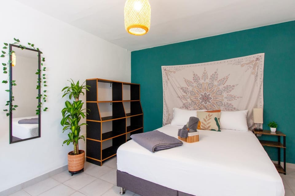 Bed, Bedroom, fireplace, towels, wardrobe
