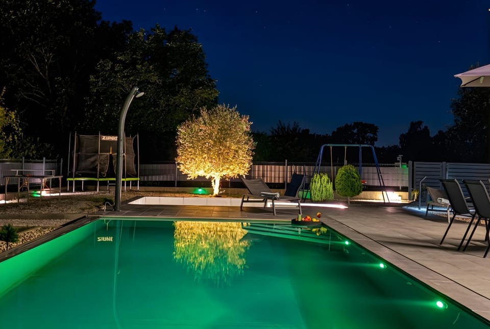 Night, Pool view, Swimming pool