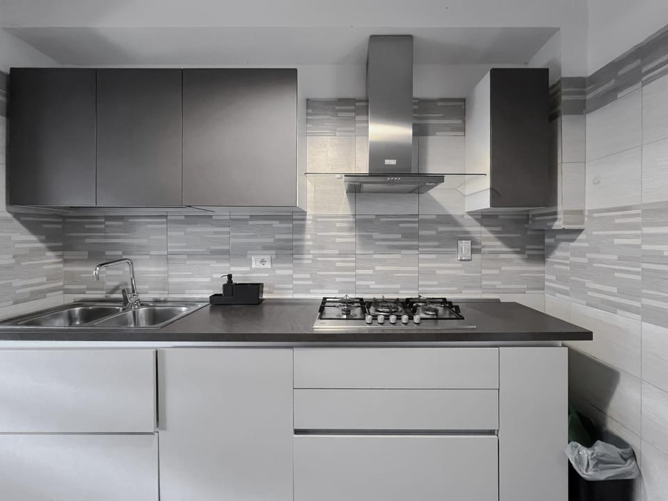 Kitchen or kitchenette, stove