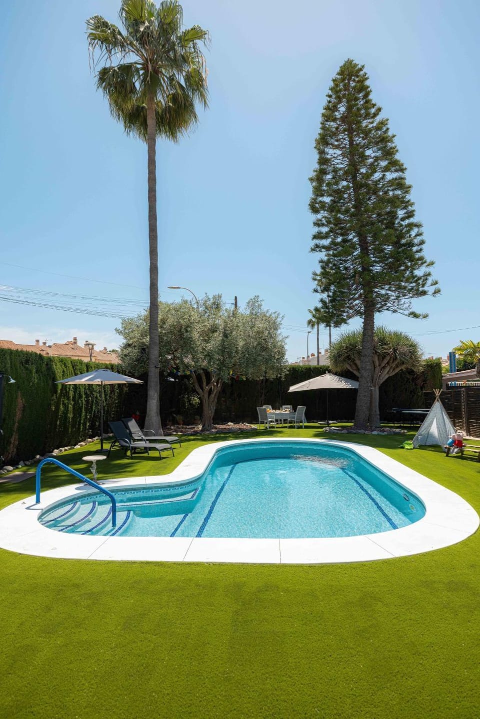 Property building, Living room, Swimming pool