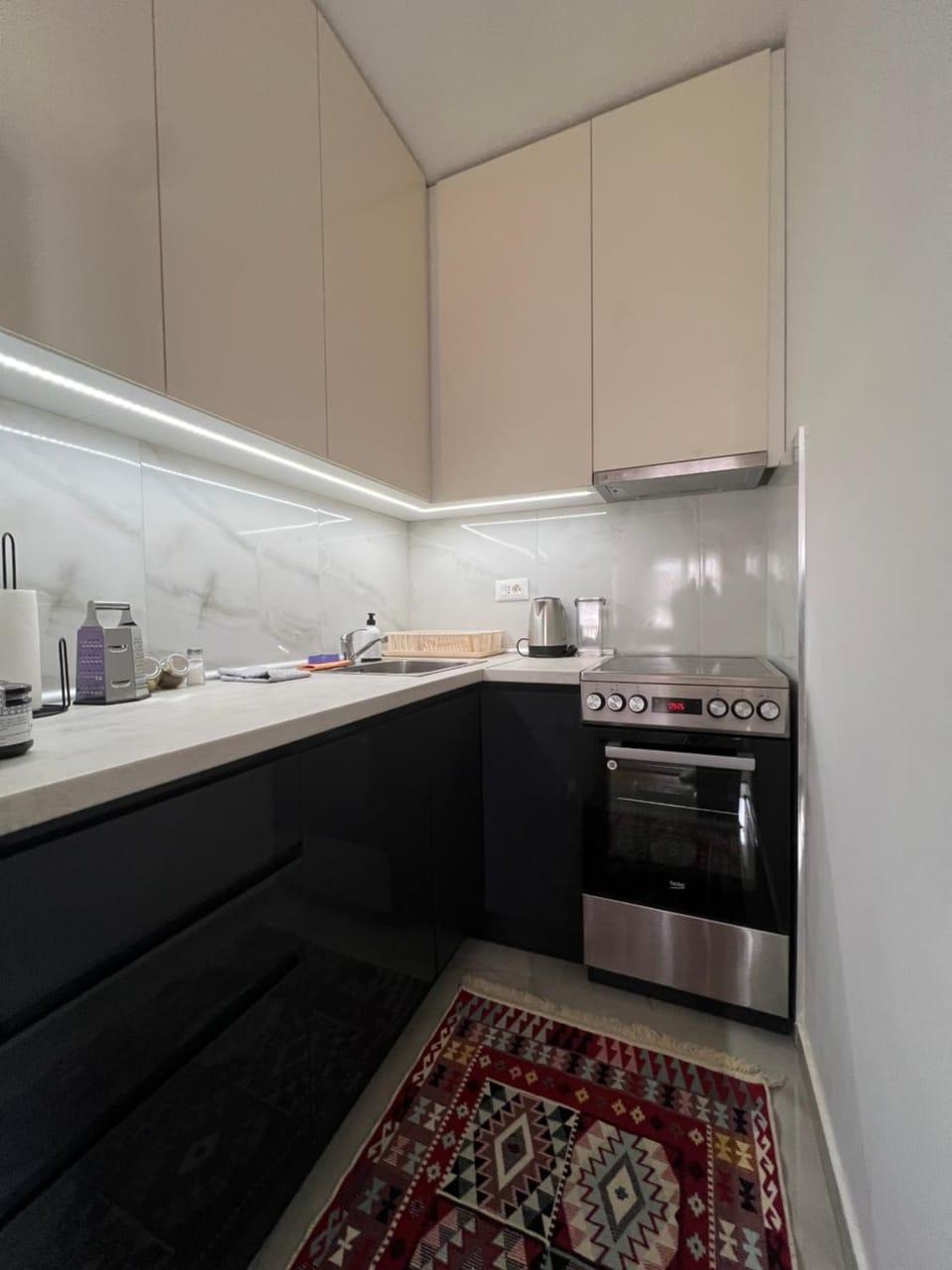 Kitchen or kitchenette, dishwasher, oven, stove