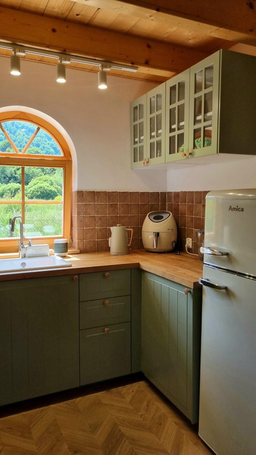 Kitchen or kitchenette, oven, stove