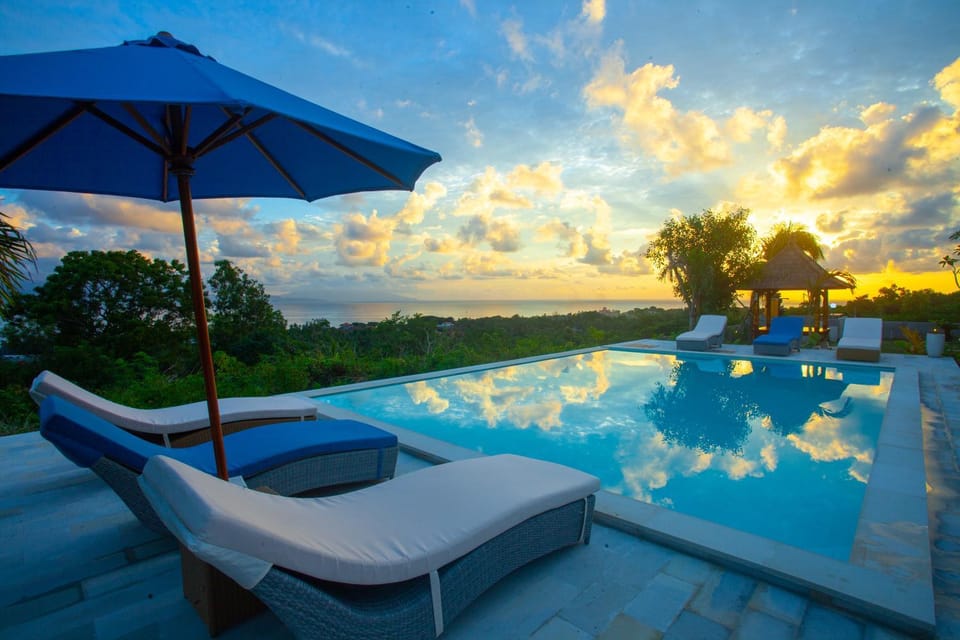 Natural landscape, Pool view, Swimming pool, Sunrise, sunbed