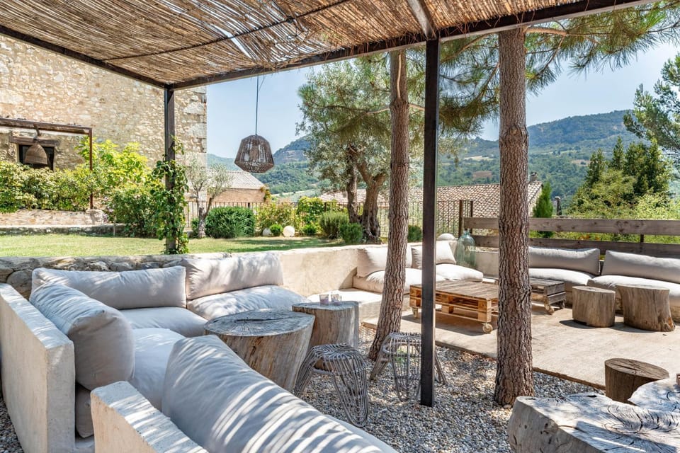Patio, Spring, Day, Natural landscape, Seating area, Mountain view, Internal: Not applicable to any particular room