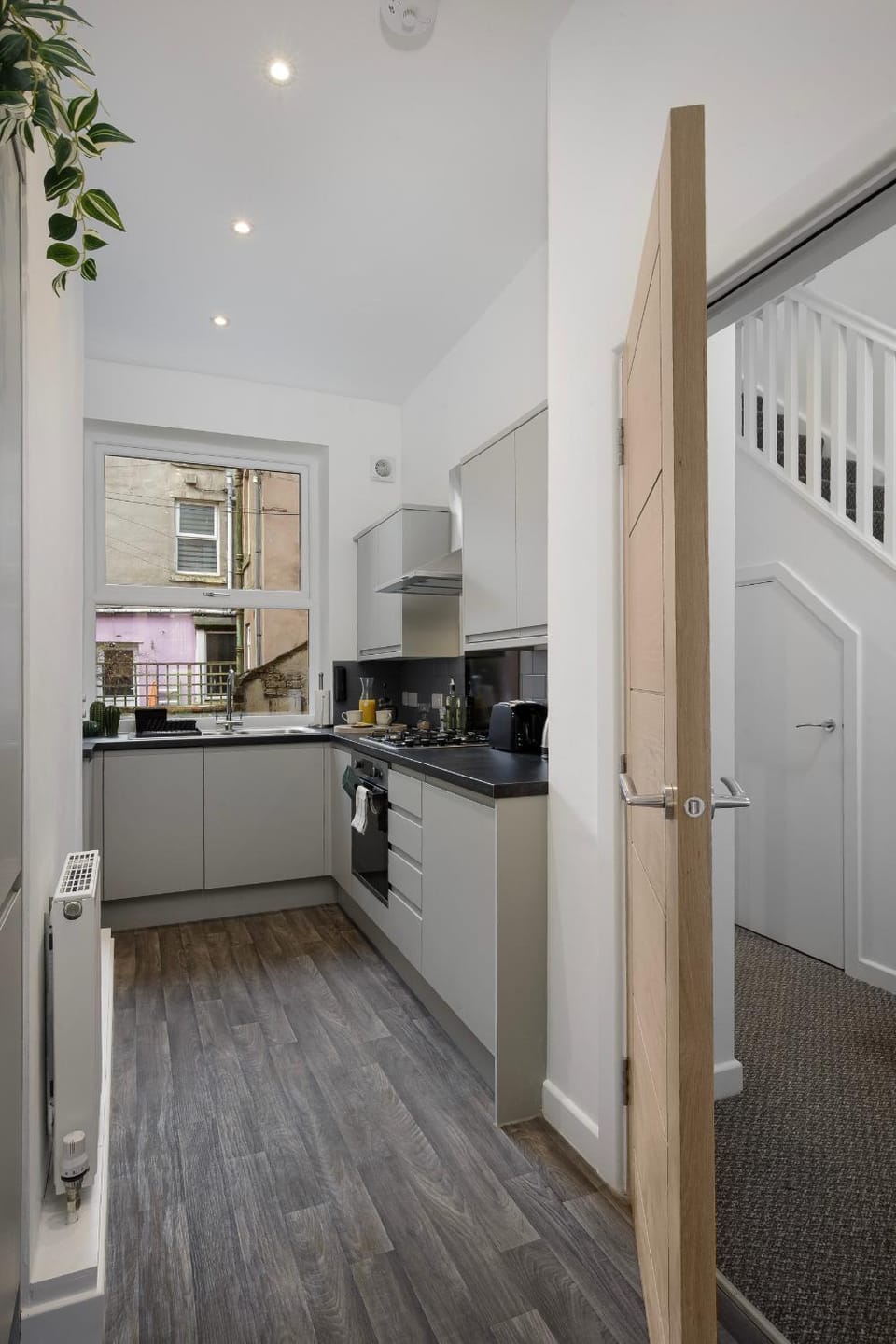 Kitchen or kitchenette, stove