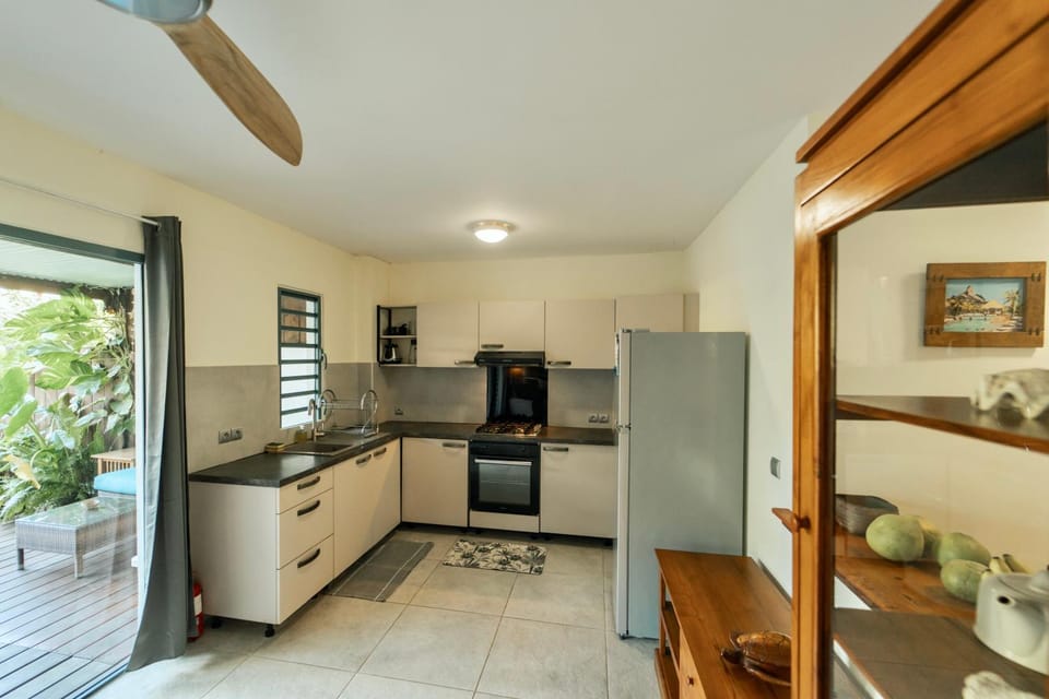 Garden view, oven, stove, toaster