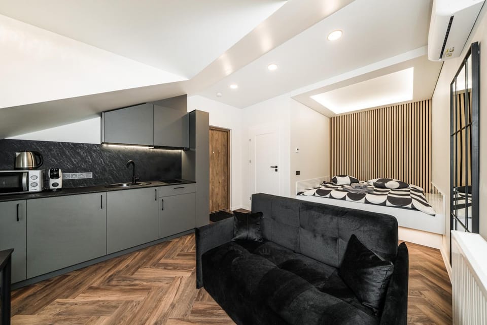 Coffee/tea facilities, Kitchen or kitchenette, Photo of the whole room, stove