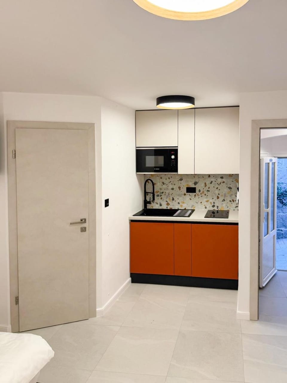 Kitchen or kitchenette, stove