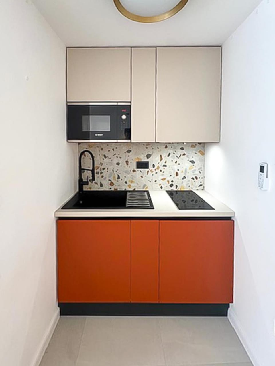 Kitchen or kitchenette, stove