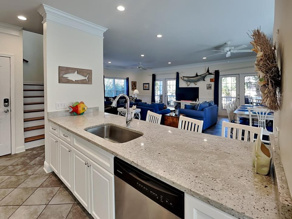 Kitchen or kitchenette, Living room, Dining area, dishwasher, furniture