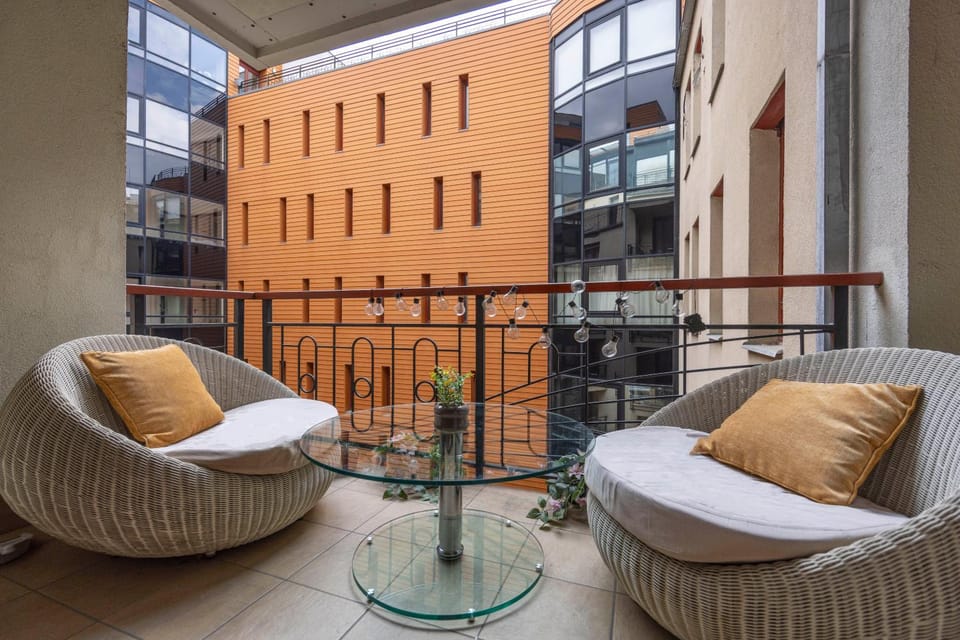 Property building, Patio, Day, View (from property/room), Balcony/Terrace, Living room, Seating area