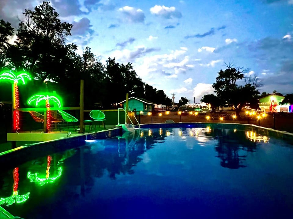 Night, Pool view, Swimming pool