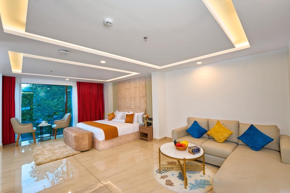 Bed, Living room, Seating area, Bedroom