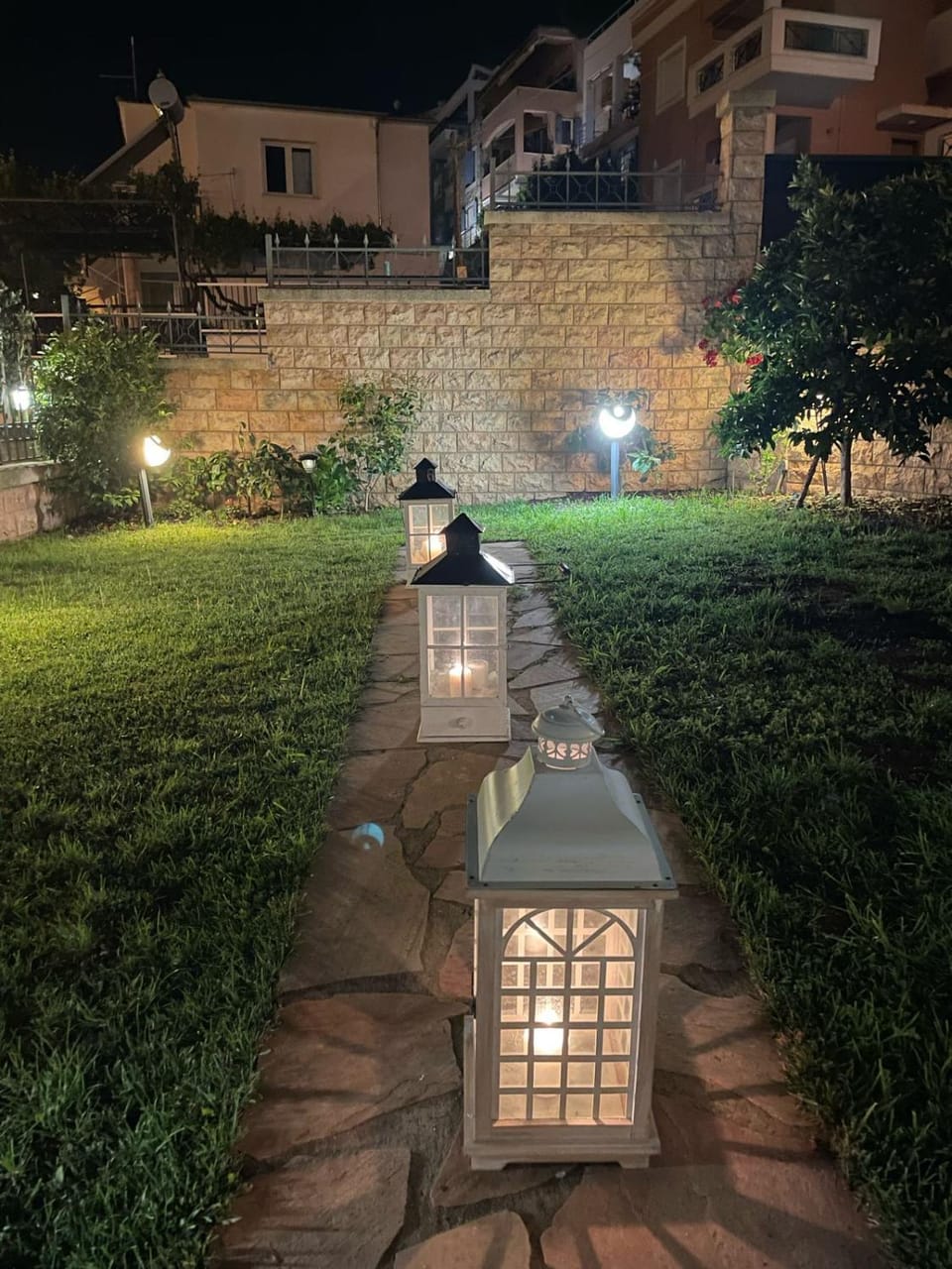 Property building, Night, Garden, Garden view
