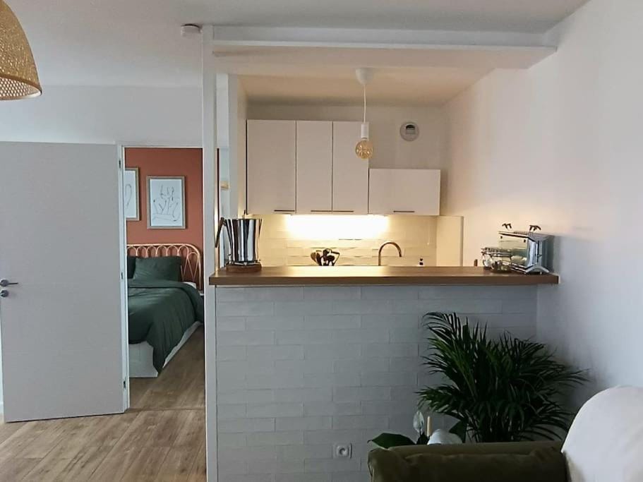 Kitchen or kitchenette, stove
