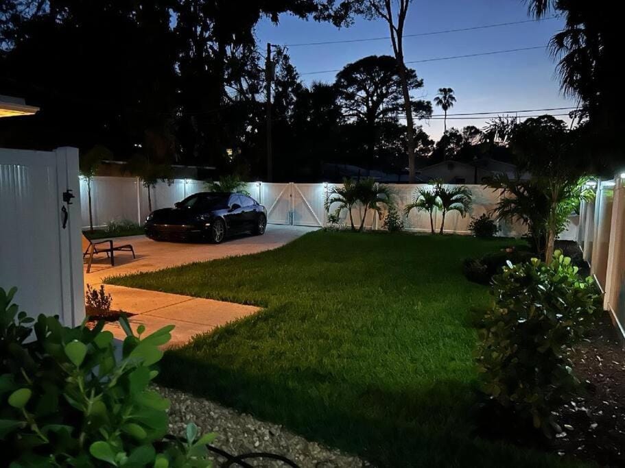 Night, Garden, Parking