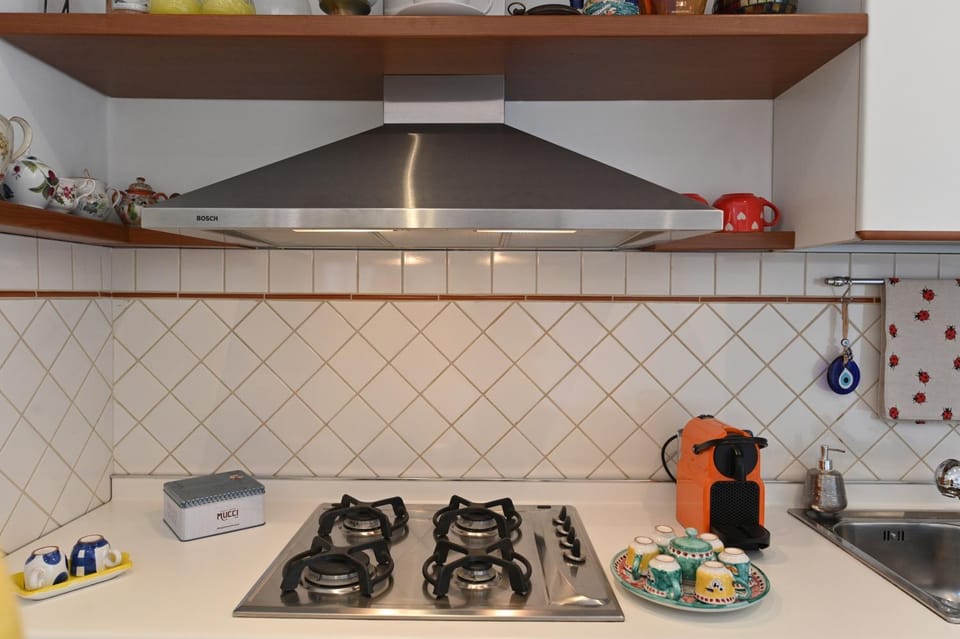 Kitchen or kitchenette, stove