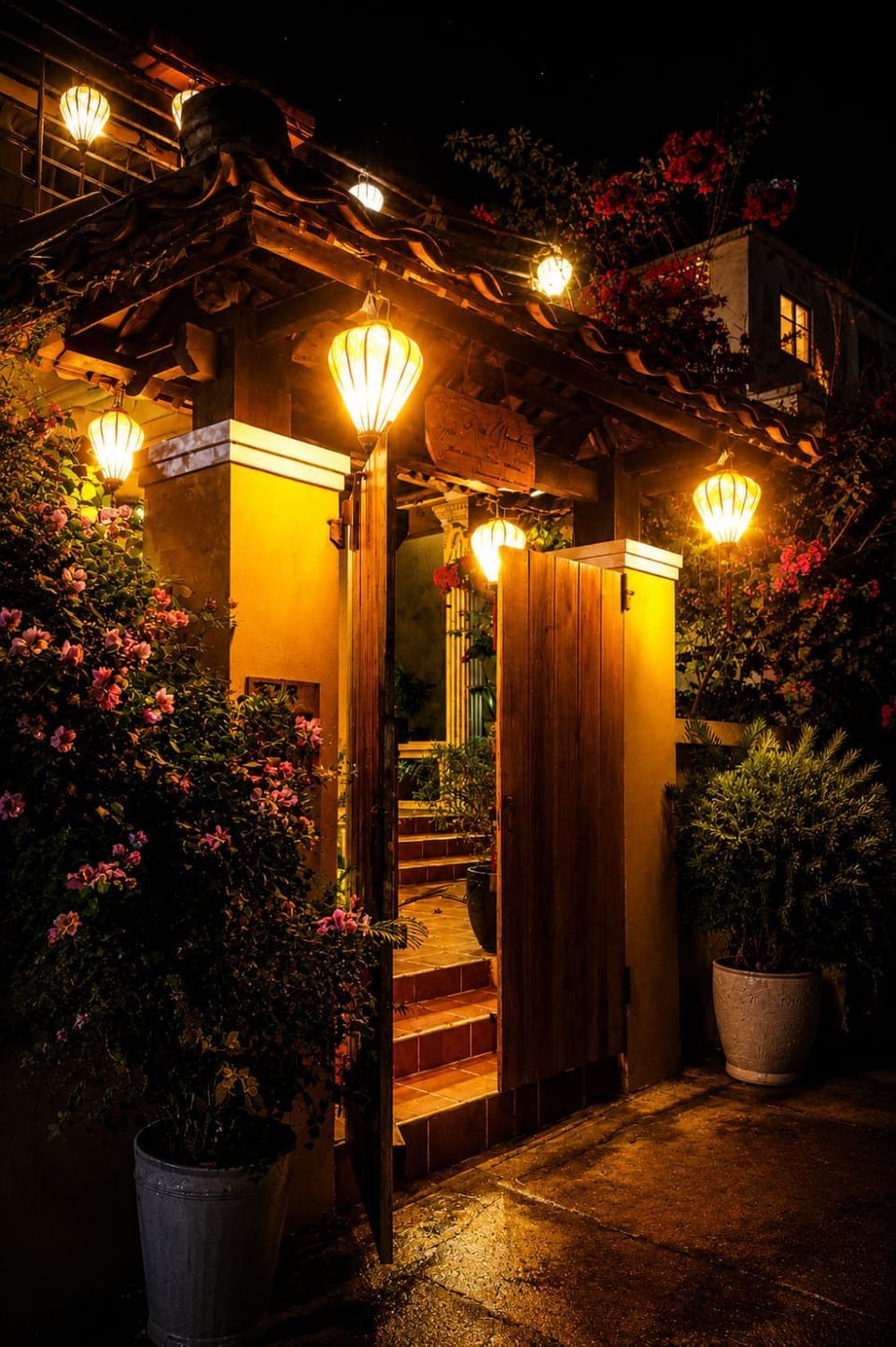 Property building, Facade/entrance, Night, Balcony/Terrace